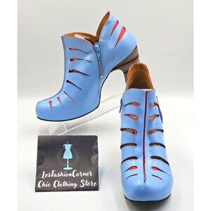 NWOB John Fluevog Women's Blue Red Modotti Teardrop Cutout High Heels Sz 8 2687